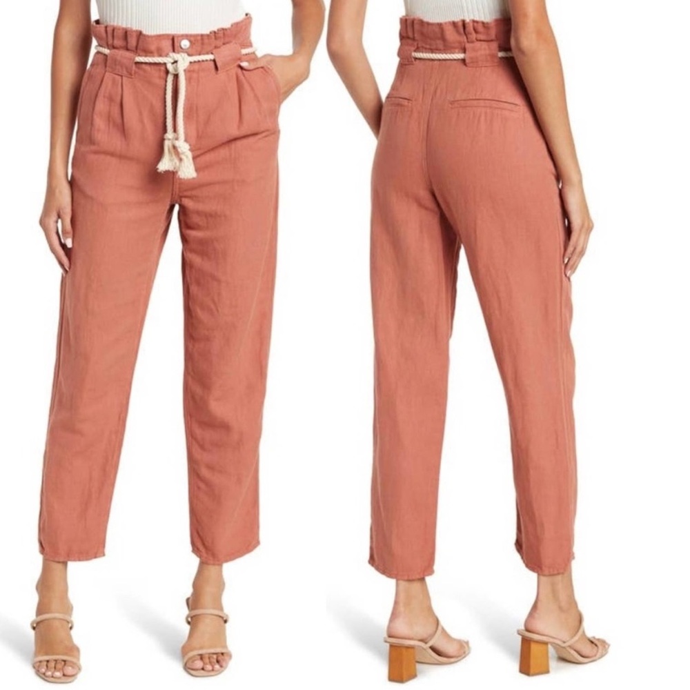 Veronica Beard Karter Paperbag Linen Blend Crop Pants
